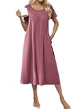 Cotton Nightgowns for Women Long House Dresses with Pockets Plus Size Night Gowns Short Sleeve Night Shirts S-3XL