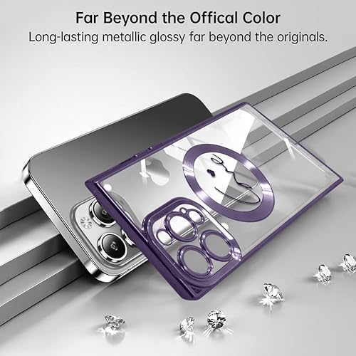 Miniatura 6 de Funda magnética transparente para iPhone 15 Pro cuadrada (compatible con MagSafe) con patrón de corazón de amor para mujeres y hombres, borde de TPU