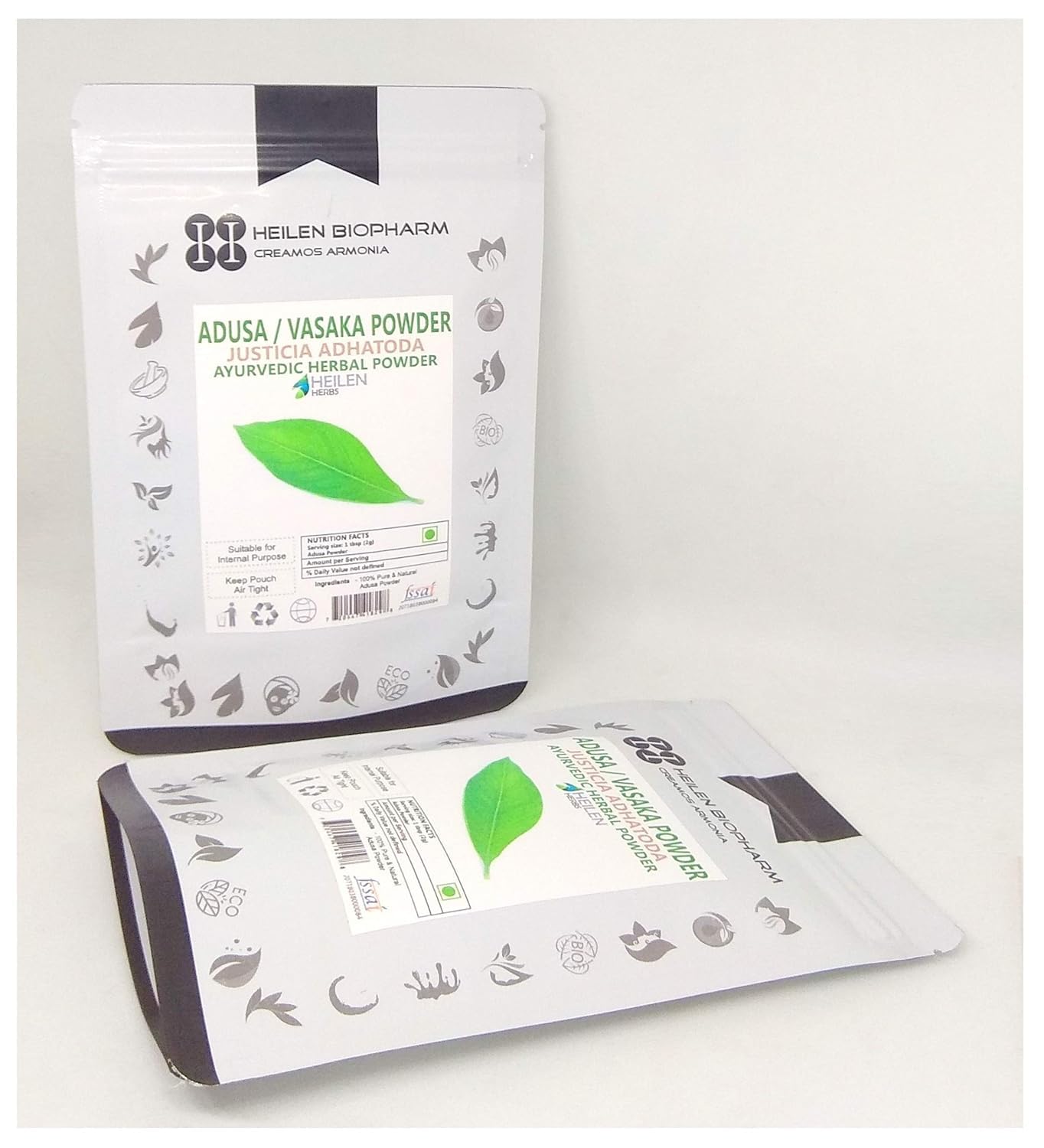 QURA Adhatoda Vasica naturel (200 g) | Adusa | Vasaka Aadathodai | Poudre de feuilles d'Adalodakam (100 g x 2 pièces) | Certifié ISO | Certifié FSSAI.