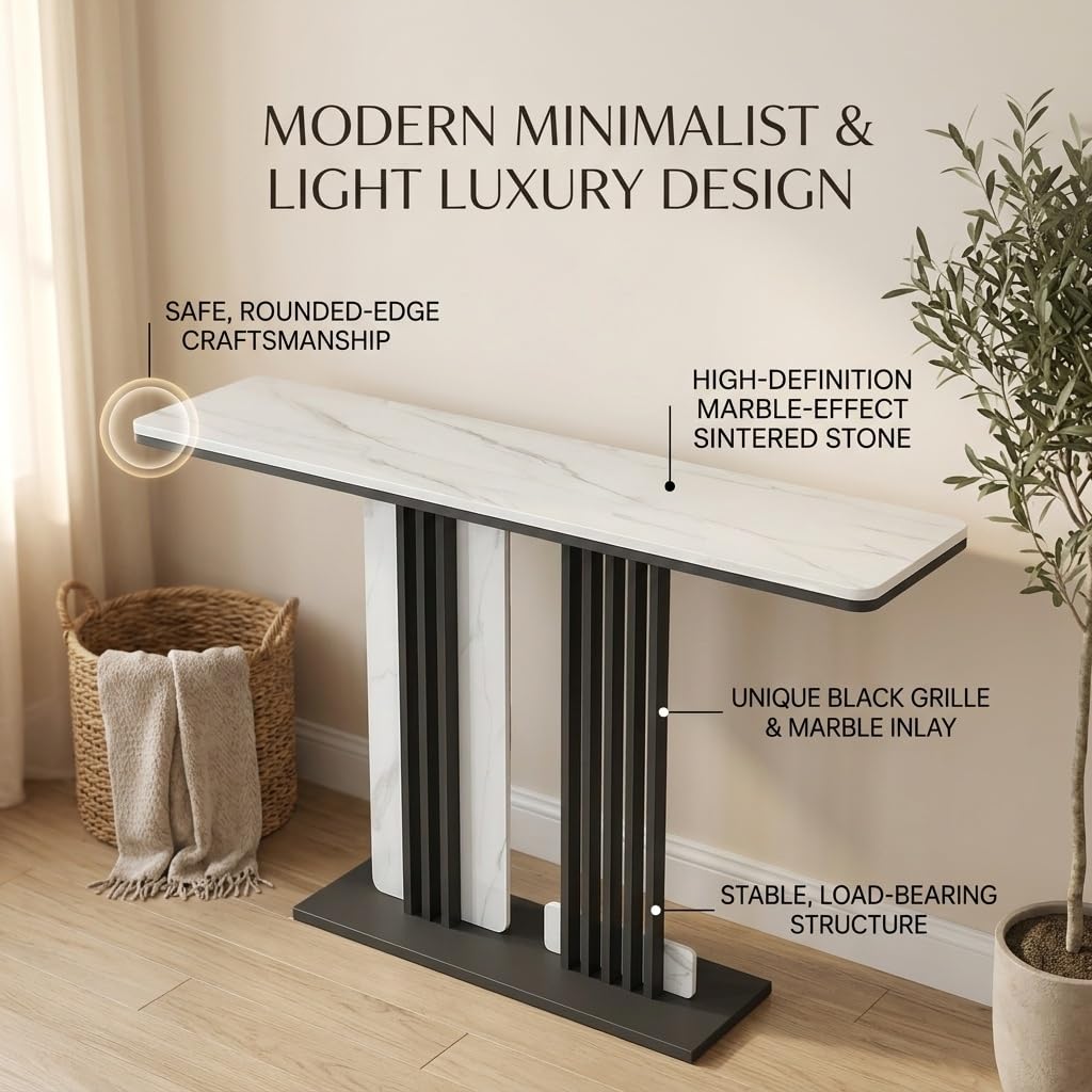 Consolle in pietra sinterizzata, tavolo moderno con doghe per ingresso o soggiorno, design sottile per la decorazione della casa