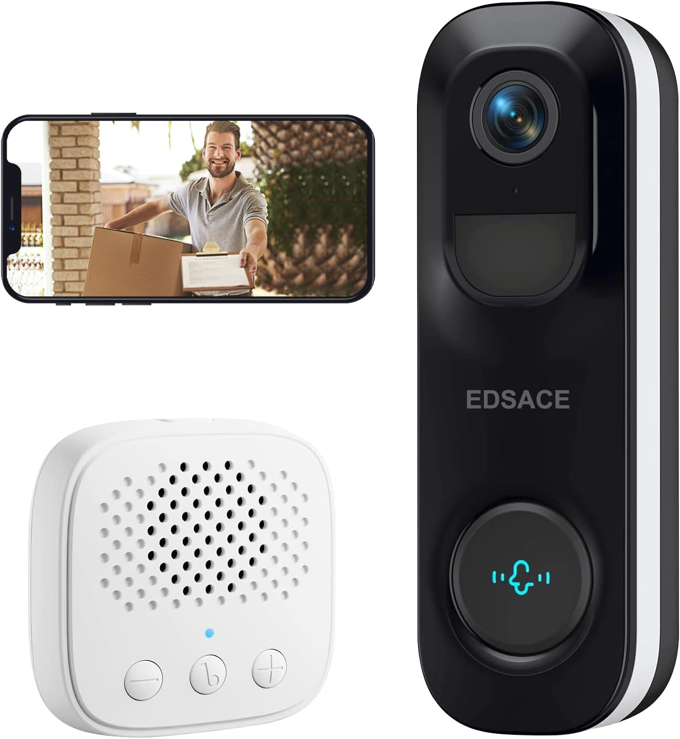 2K Video Doorbell,IP65 Weatherproof Security Camera,Video Doorbell Camera with Chime,Wide Viewing Angle Doorbell Camera with AI Analysis, Rechargeable Battery Doorbell Camera