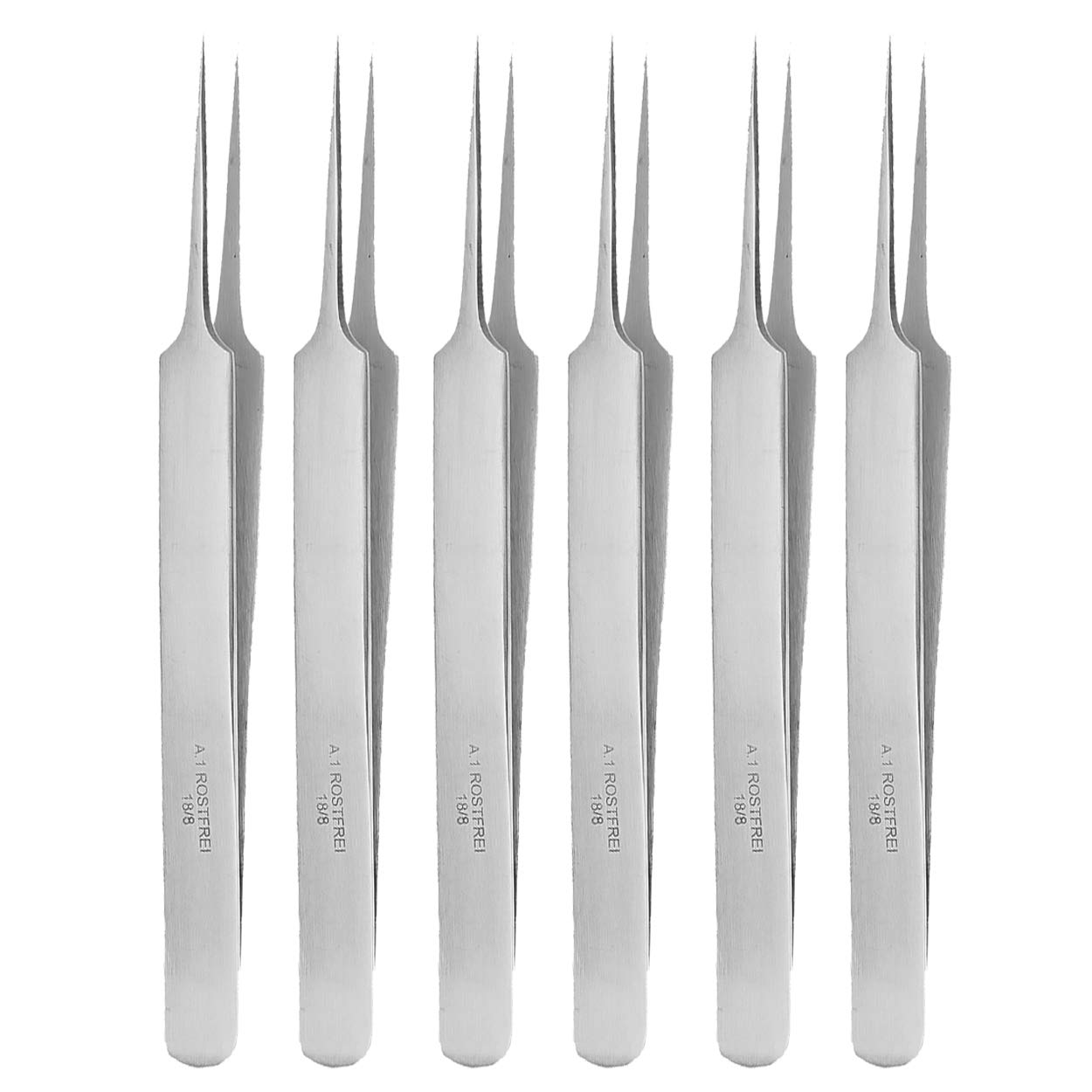 May - 6 x Splitterpinzette - Erste Hilfe Pinzette - feines Modell - spitz - Edelstahl