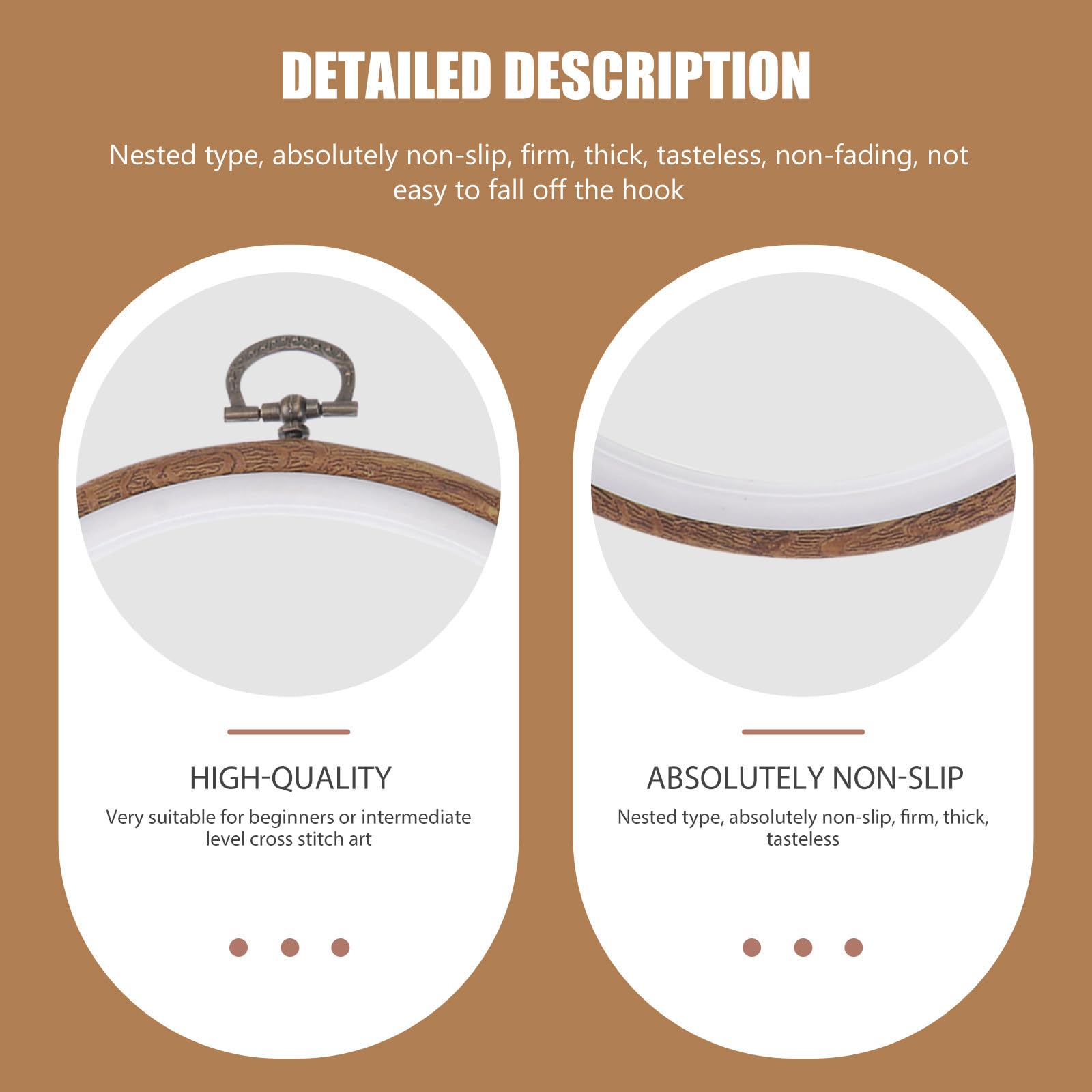 PERSELOSO 5 Piezas Aros de Bordado Vintage Efecto Madera Café
