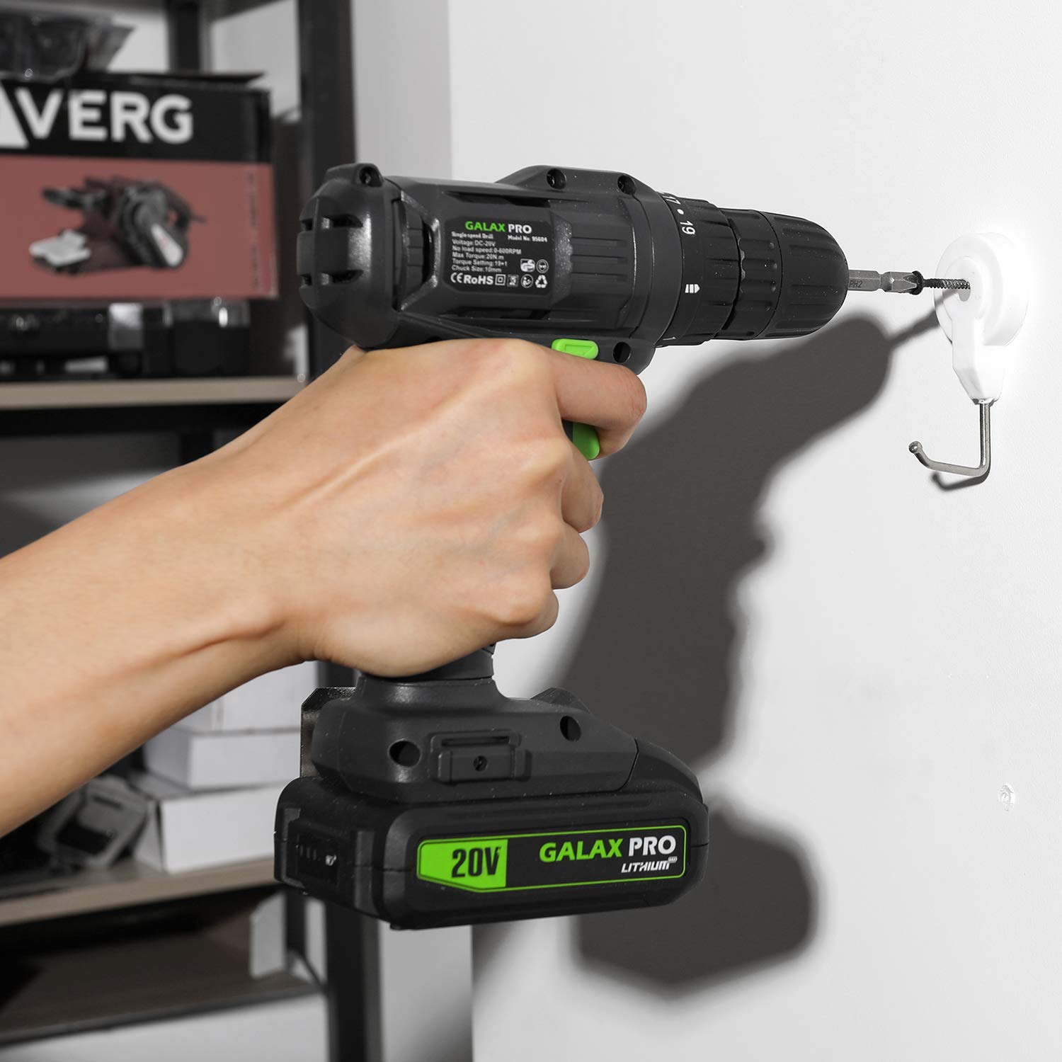 GALAX PRO Stichsäge und Akku-Bohrmaschine, 3-Stufigen Pendelhubs, Hubhöhe 22mm, 19+1 Drehmomenteinstellung und Variable Drehzahlen, LED-Arbeitsleuchte mit 1.3Ah Akku und Ladegerät