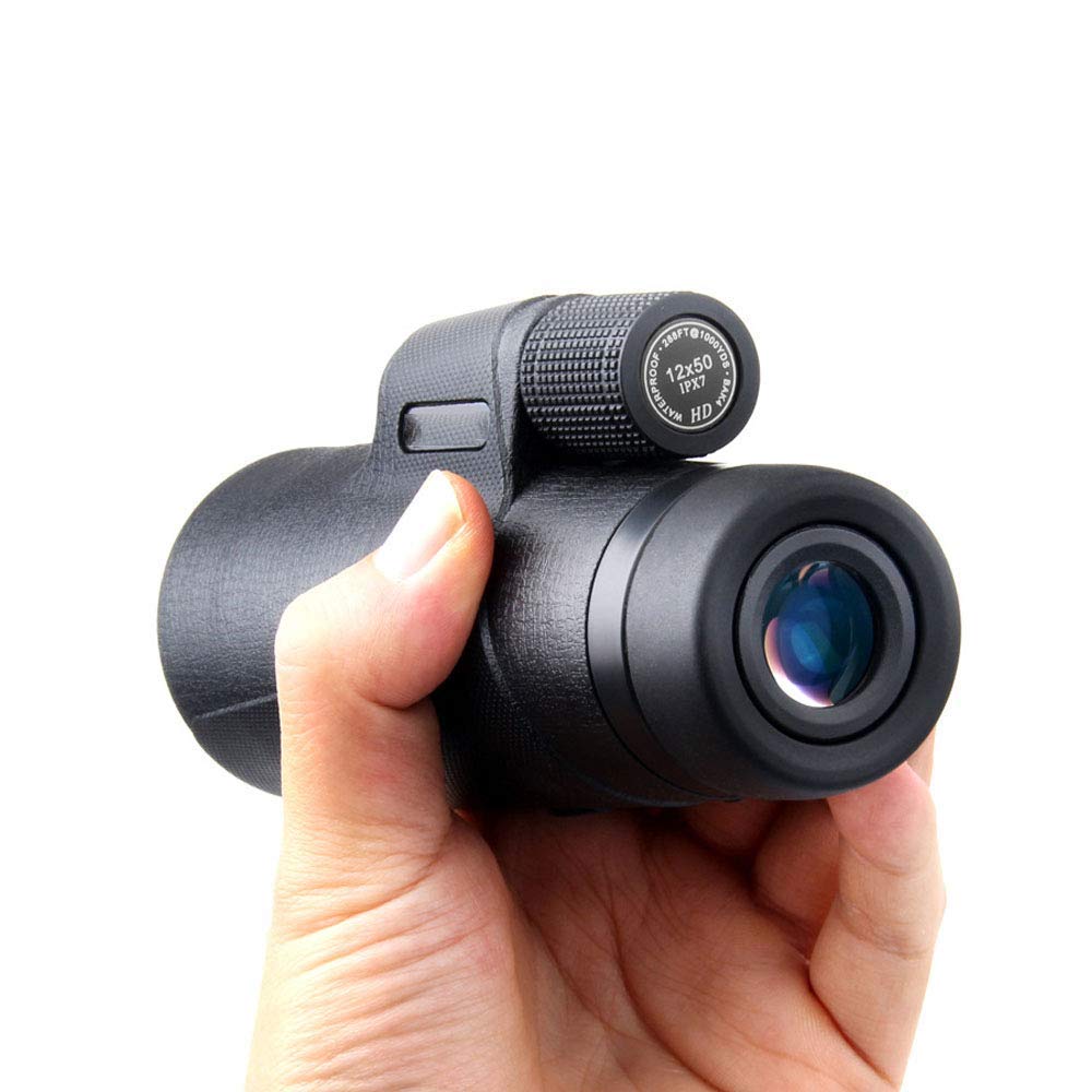 Monoculaire Portable 12x50 avec Vision Nocturne, étanche IPX7, Prisme BAK4, Objectif FMC, avec Adaptateur pour Smartphone et trépied, pour Adultes et Enfants, Concerts, Observation des oisea