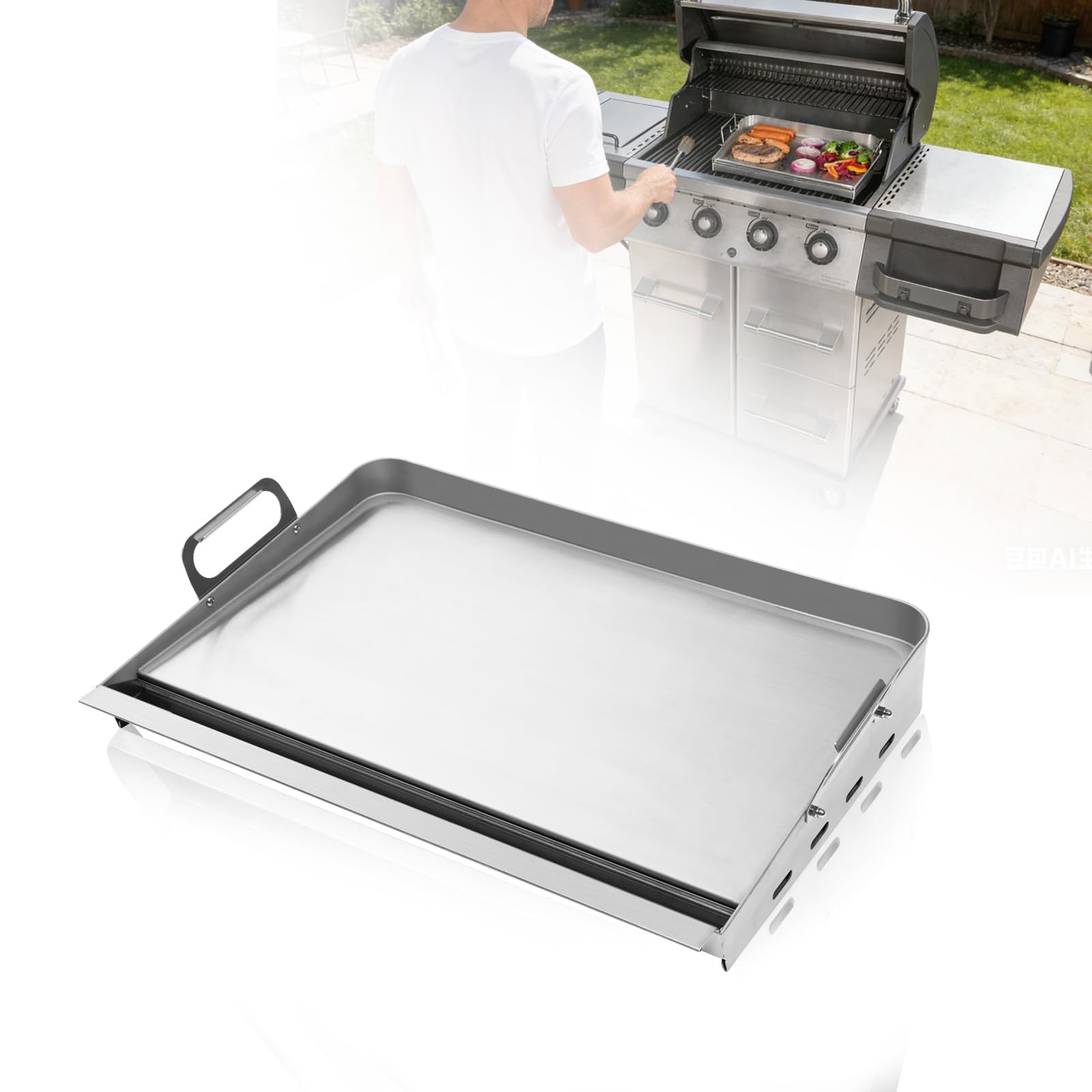 Photo 1 of 23”x16” Flat Top Griddle for Gas Grill – Airflow-Optimized Size for Even Cooking, Stainless Steel Stove Top Griddle Universal Fit Plate for Outdoor BBQ, Tailgating, Eggs, Steaks & Burgers