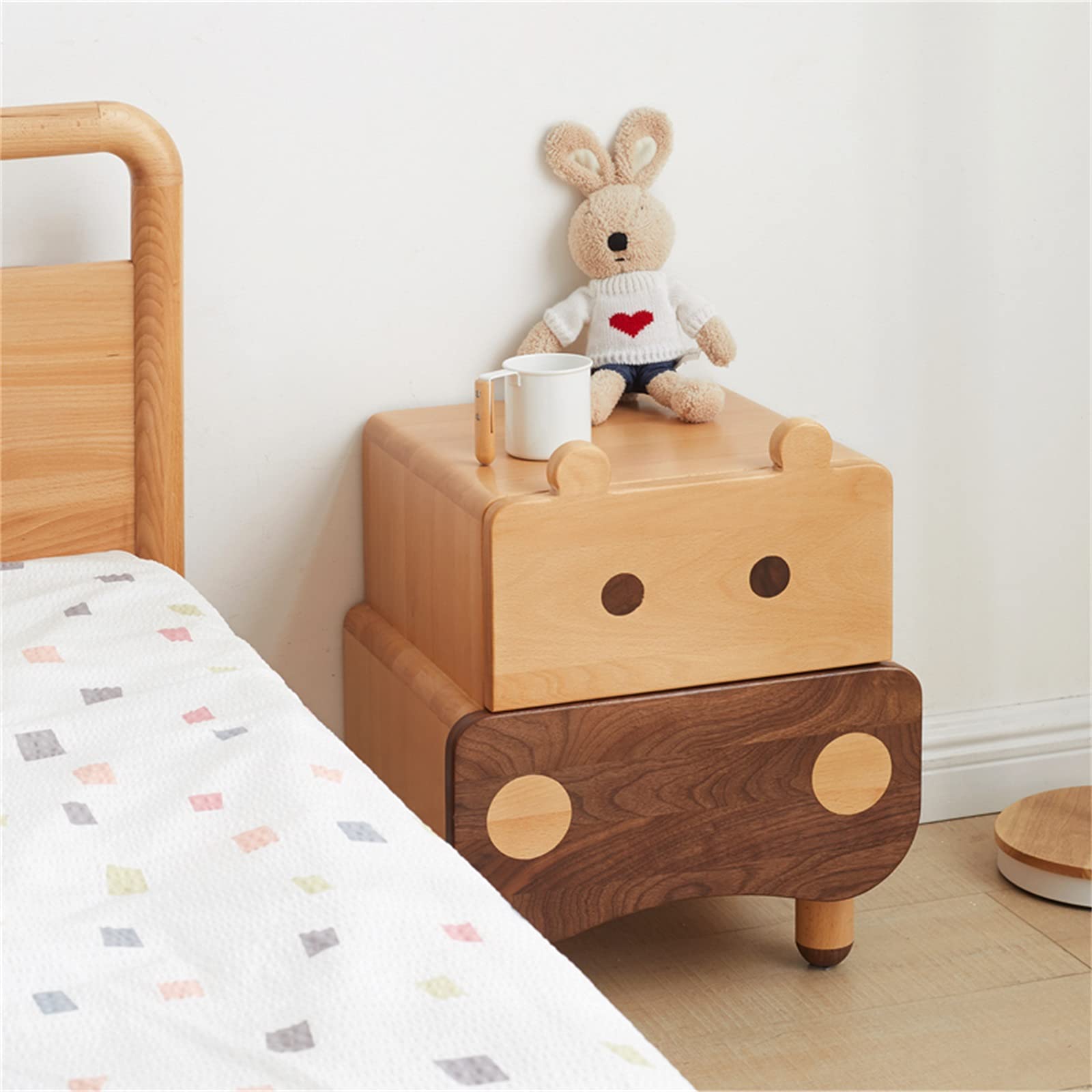 Table De Chevet en Bois Massif pour Enfants, Table De Chevet Simple Et Moderne pour Chambre, Créativité Garçon Fille Chevet 2 Tiroirs, Chambre Salon Unité De Rangement 40X35X48.7CM Decoration