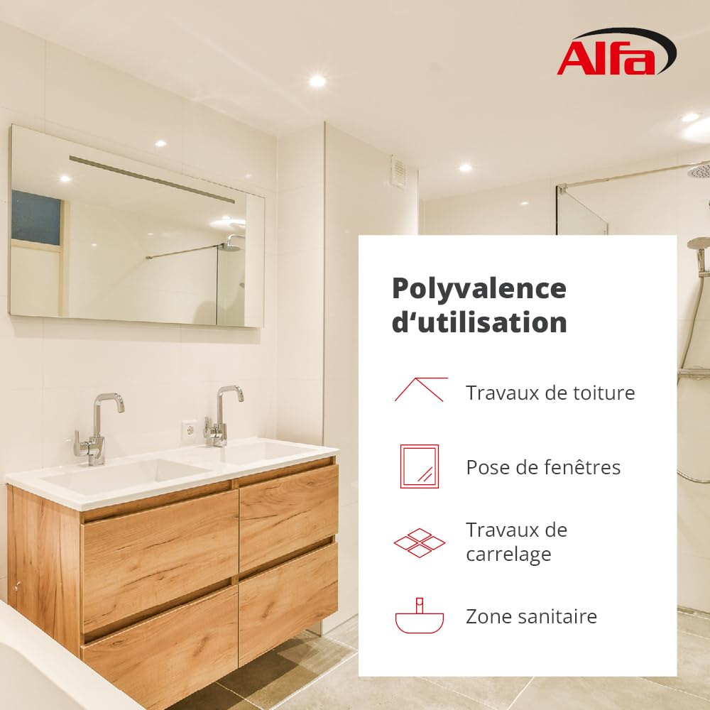 Alfa Silicone N noir – Salle de bain – toiture fenêtre – 12 pièces | Mastic scellant neutre pour joints de fenêtre, porte et vitrage, intérieur et extérieur, résistant UV et intempéries