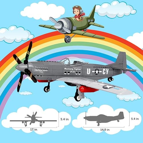 Miniatura 5 de Etarnfly WW2 Fighter Jet P-51 Mustang Plane - Juego de bloques de construcción, juguetes de avión, regalos para niños y adultos