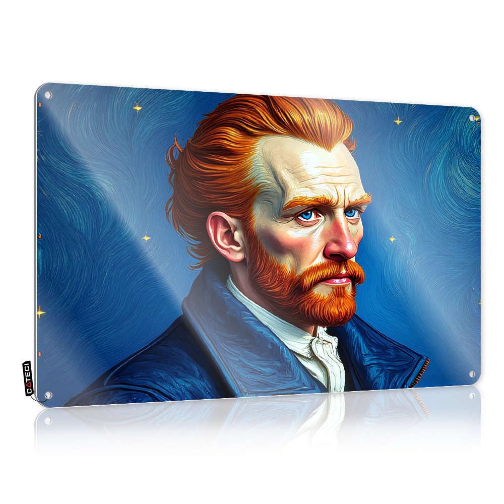 Square Cool Wall Art, Tin Cover A Man With Red Hair And Beard Against A Swirling Blue Background. | Farmhouse Bathroom Decor(20X30CM)