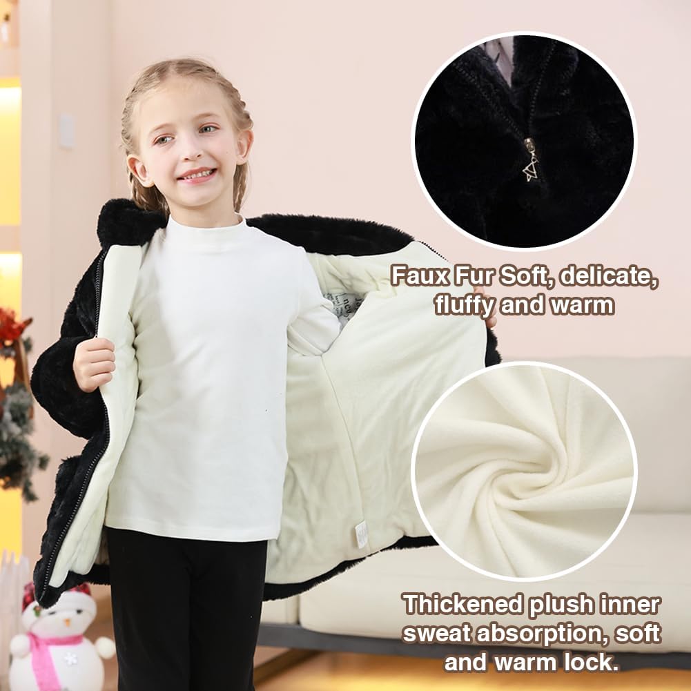 Kids Girls Winter Warm Coats Jacket Clothes Outwear Overcoat Ear Hooded Faux Fur Thicken Fleece Toddler - Image 3
