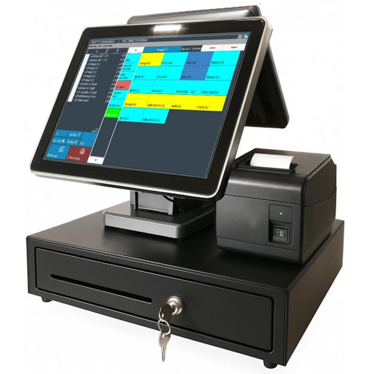 15 Zoll Kassensystem für Gastronomie mit 12 Zoll Multimedia-Kundendisplay, Bondrucker & Kassenlade – Gastro Kasse für Restaurant, Café, Bar, Pizzeria | Ohne Abo | DSFinV-K & TSE-Konform