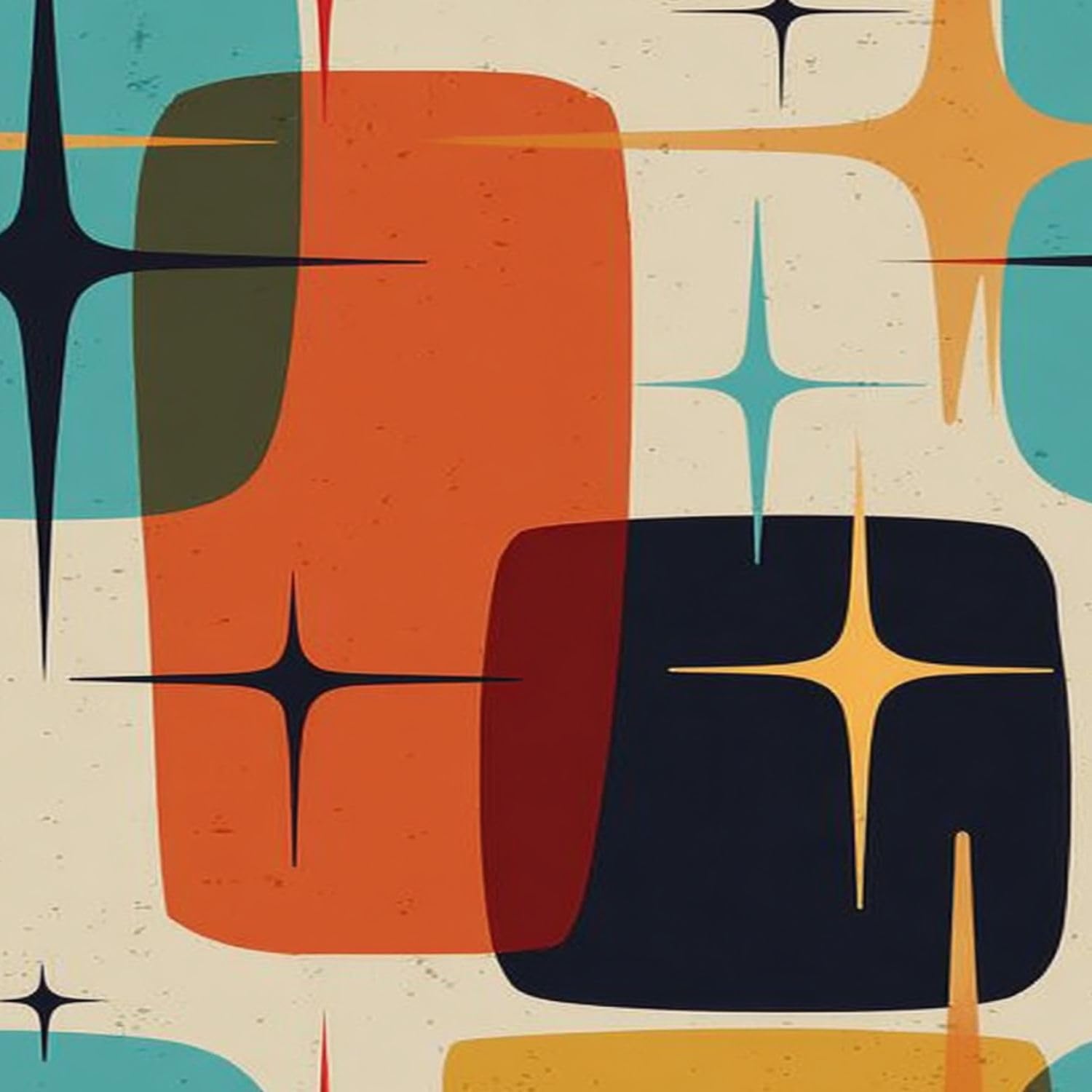 Deruinvaio Color4 Self Adhesive Feature Removable 1960S Abstract Mid Century Modern Shapes Colors Peel And Stick Vinyl Wallpaper Roll, Sticky Lining Paper For Bedroom, Living Room, Kitchen Walls