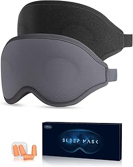 Eye Mask, 2 Pack of Super Soft and Comfortable Sleep 3D Mask, 100% Blackout Sleep Aid Eye Mask for Side Sleepers or Back Sleepers with Adjustable Straps, Suitable for Travel and Meditation