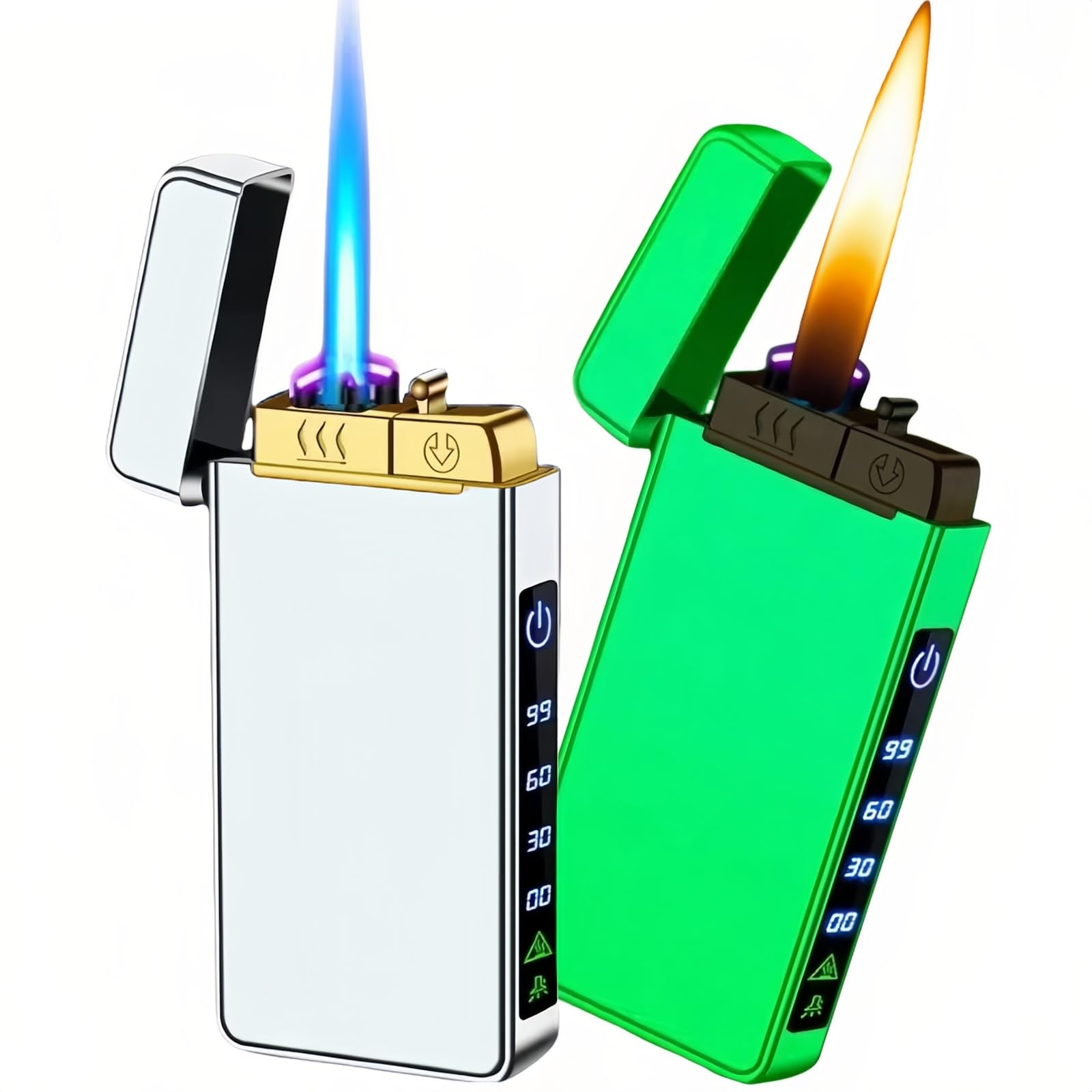 Torch Lighter, Butane Torch Soft Flame Plasma Dual Arc 3-in-1 Lighter, USB Rechargeable Electric Lighters with Flashlight, Windproof Refillable Lighters (Without Fuel) (Luminous White)