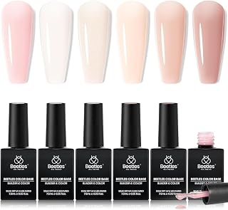 Beetles 6 Colors Rubber Base Gel Nail Polish Aesthetic Nude Pink 6Pcs 7.5ml | Builder Nail Aesthetic Nude Colors Pink Gel Polish UV LED Lamp Cure Strengthener Gel All-in-1 Gift