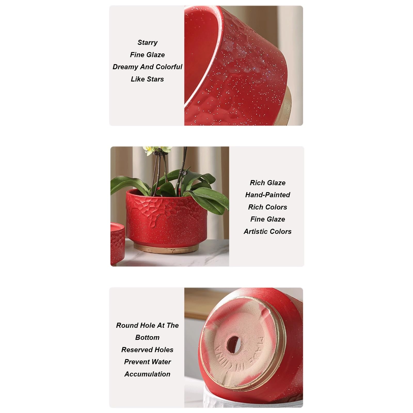 Dekoracyjna ceramiczna doniczka na kwiaty, nowoczesna glazurowana doniczka z otworem drenażowym i spodkiem, nordycka prosta donica na sukulenty, storczyki, zioła, kaktusy, patio (czarna, L)