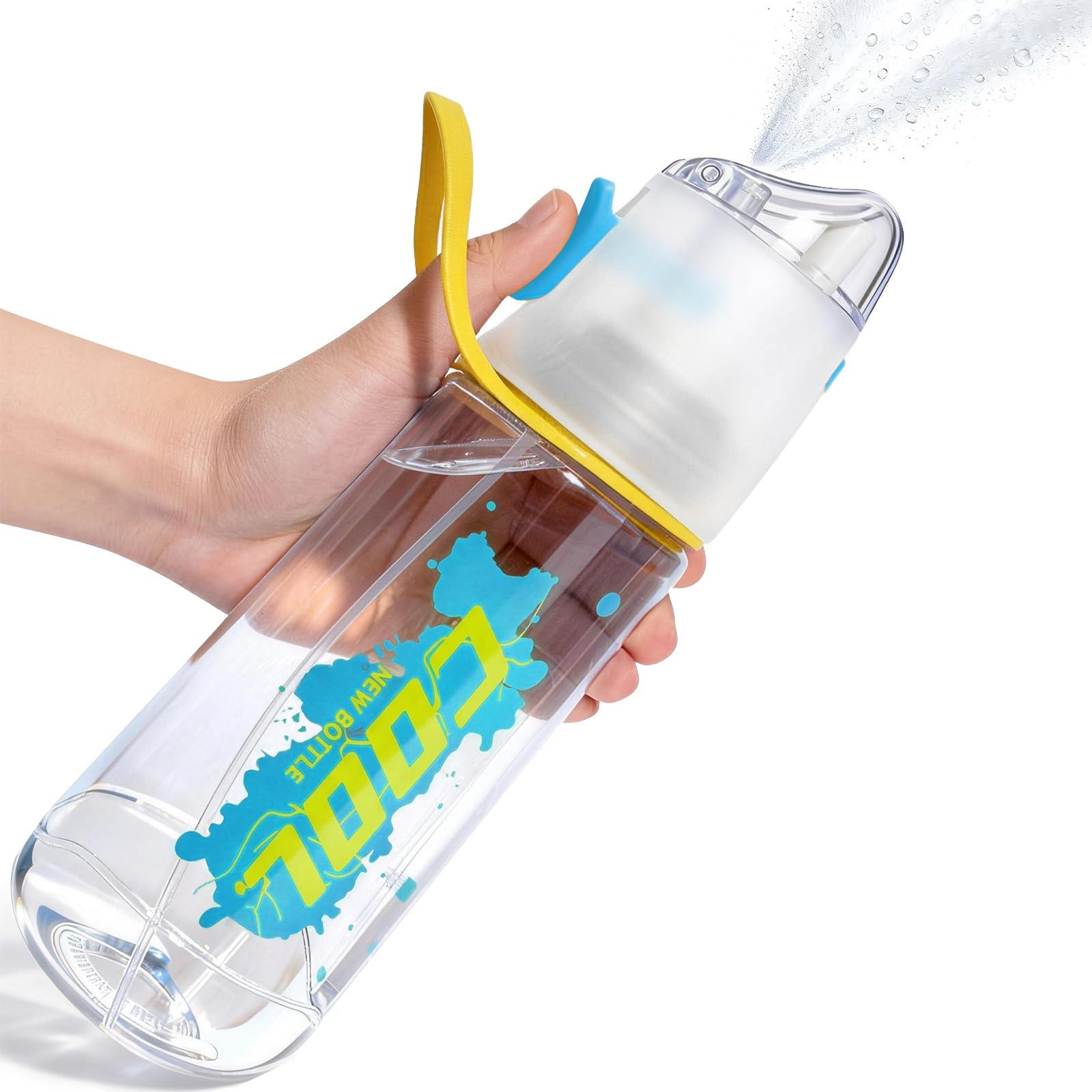 Superfa White Sports Water Bottle With Spray Mist, 750Ml Drinking Bottles For Kids Cycling Fitness Cooling