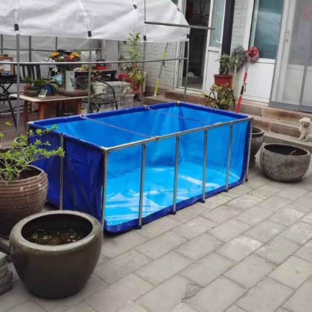 Zewnętrzny staw rybny przezroczysty zawór spustowy do akwarium basen PCW żółw Koi Bing zbiornik duży basen do akwakultury (niebieski 0,4 m 2 x 2 m)