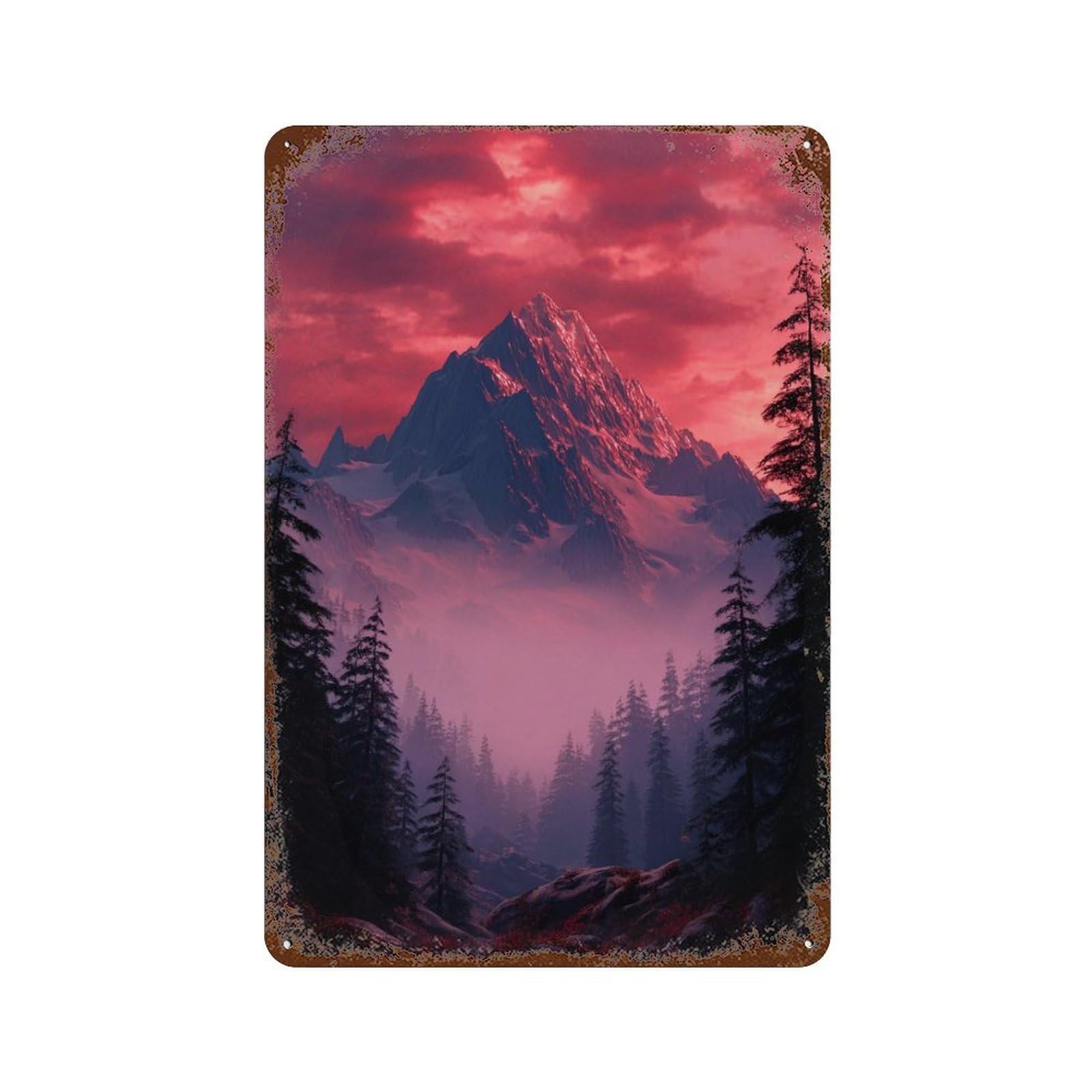 Rust Effect Snow-Capped Peaks at Sunset Vintage Rust Metal Sign 11.8"x7.9", Rustic Home Decor for Farmhouse, Kitchen And Entryway Decor