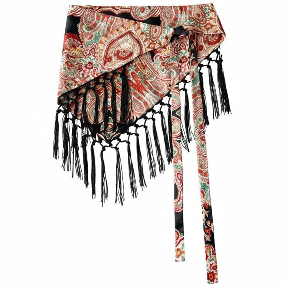 Baokuan Triangle Tassel Belt Triangle Waist Sash for Women Scarf Belt Waist Sash Tie for Dresses Leggings