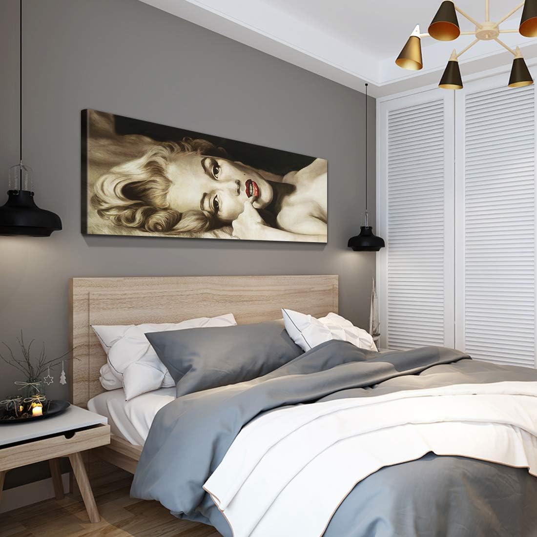 Denozer - Marilyn Monroe Framed Pictures Sexy Blond Girl Paintings American Movies Actress Artwork Prints on Canvas Wall Art Living Room House Decoration Gallery-Wrapped Ready to Hang - 48" x 24"