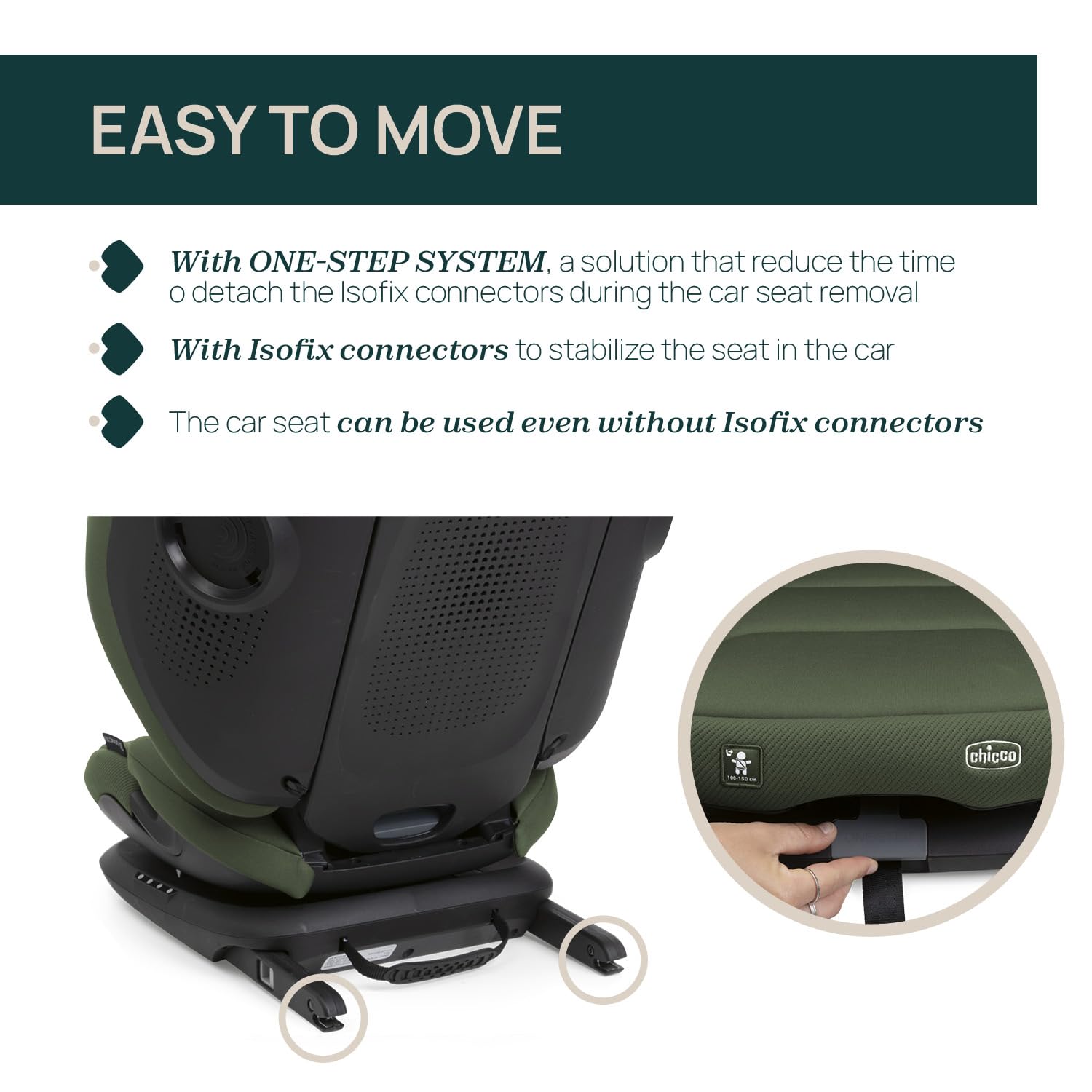 Chicco Fold&Go S i-Size (ECE R129/04), Siège auto 100-150 cm, avec connecteurs rigides Isofix, Enfants 3-12 ans, Inclinable et pliable, Protection latérale, Hauteur et assise réglables