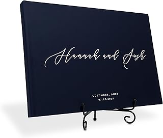 Personalized Guestbook - Elegant 14 Color Hardcover Custom Guest Book for Wedding Reception - 60 Blank Sheets for Signing - Navy Color'