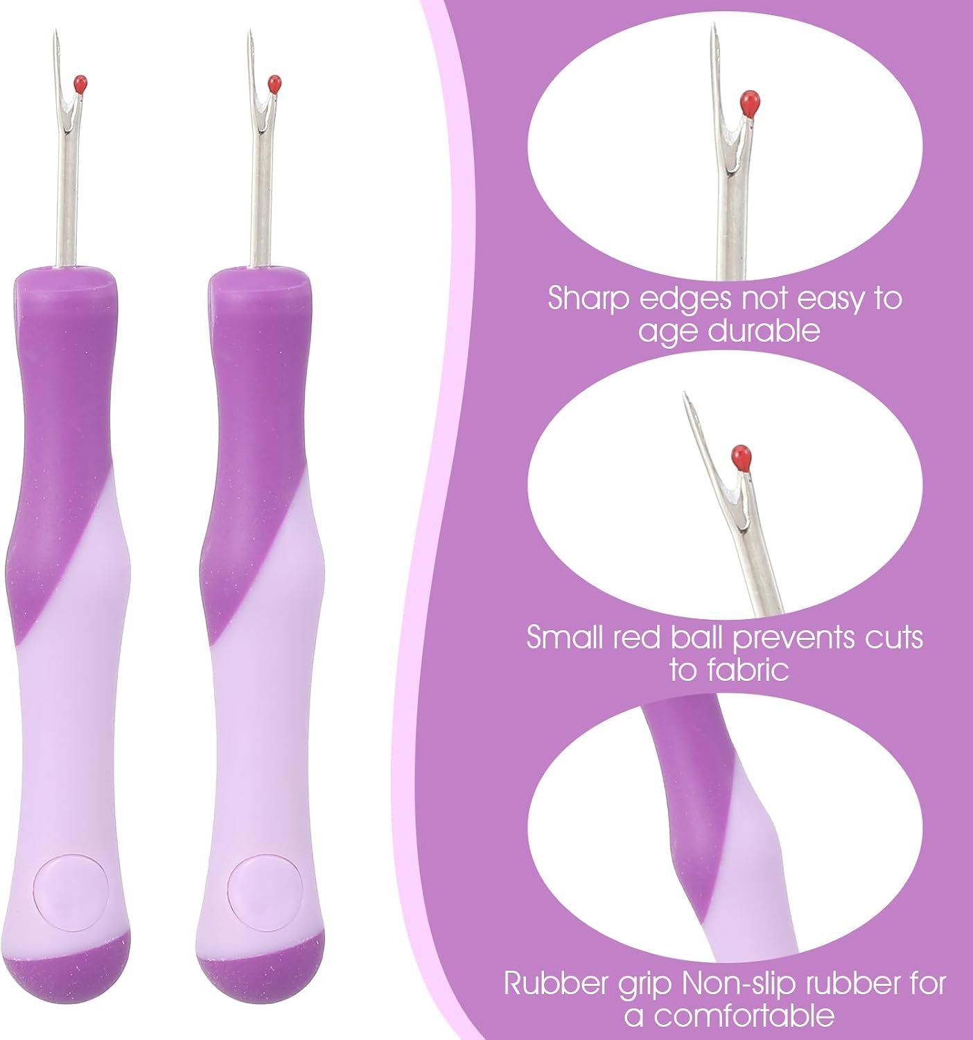 2PCS Seam Rippers for Sewing, Portable Seam Ripper Tool, Convenient Embroidery Removal Tool with Ergonomic Handle, Needlework Supplies for Tailoring, Quilting, DIY Craft Projects(Purple)