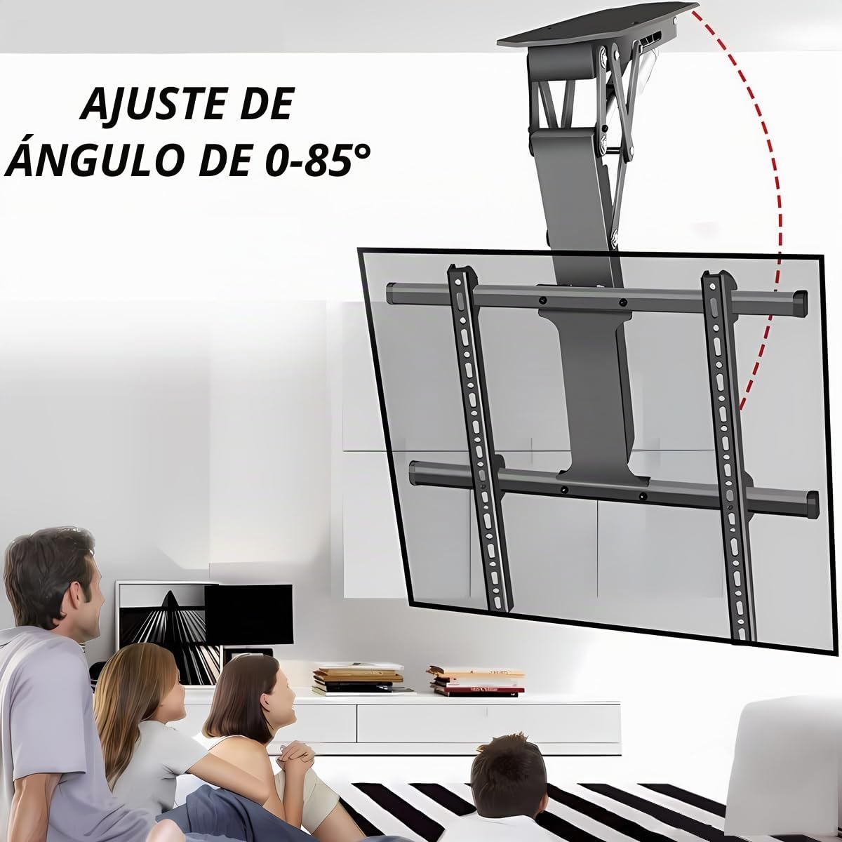 Soporte TV Techo motorizado, Ajuste de ángulo de 0 a 85° Soporte motorizado para TV de 32 a 70 Pulgadas, Control Manual y Remoto, Capacidad de Carga de 45 kg, VESA máx 600 x 400 (32-70 Inch White)