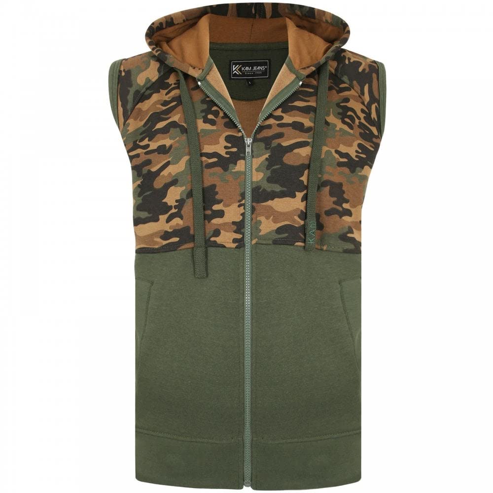 Kam (KBS7039) Kbs Mens Big Size Sleeveless Camo Panelled Gilet in Khaki 4XL