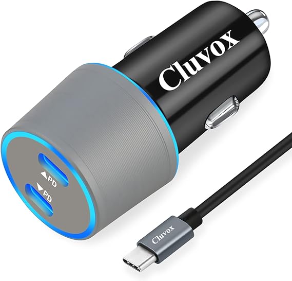 Dual USB C Car Charger, 40W Fast Charging Compatible for