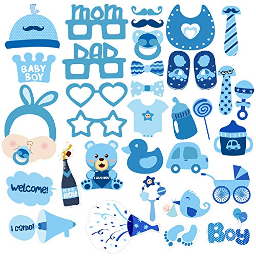 BESTOYARD Baby Boy Shower Photo Props Baby Birthday Party Photo Posing Props Kits 34 Pcs
