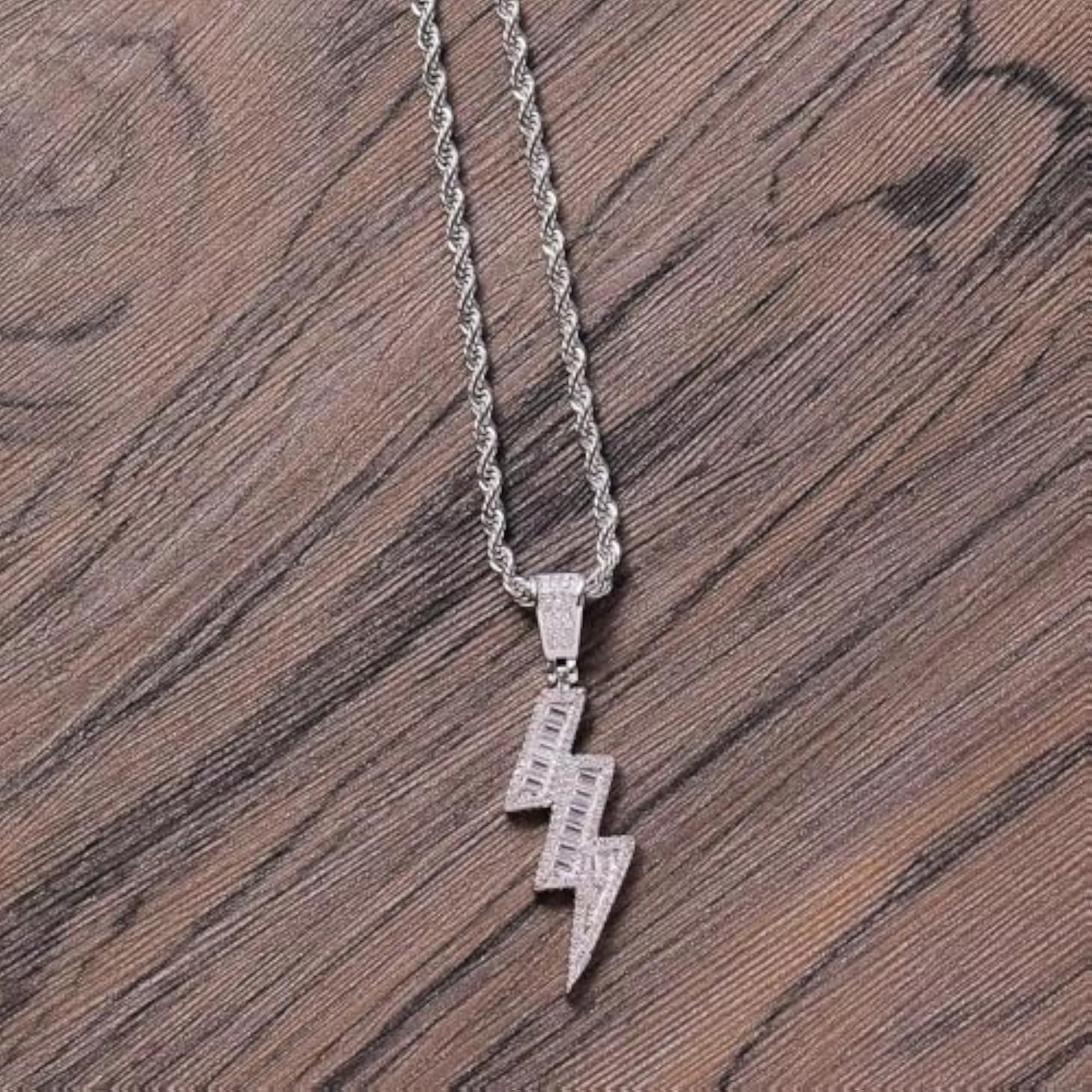 Men's Premium Iced-Out Lightning Bolt Zircon Pendant Necklace