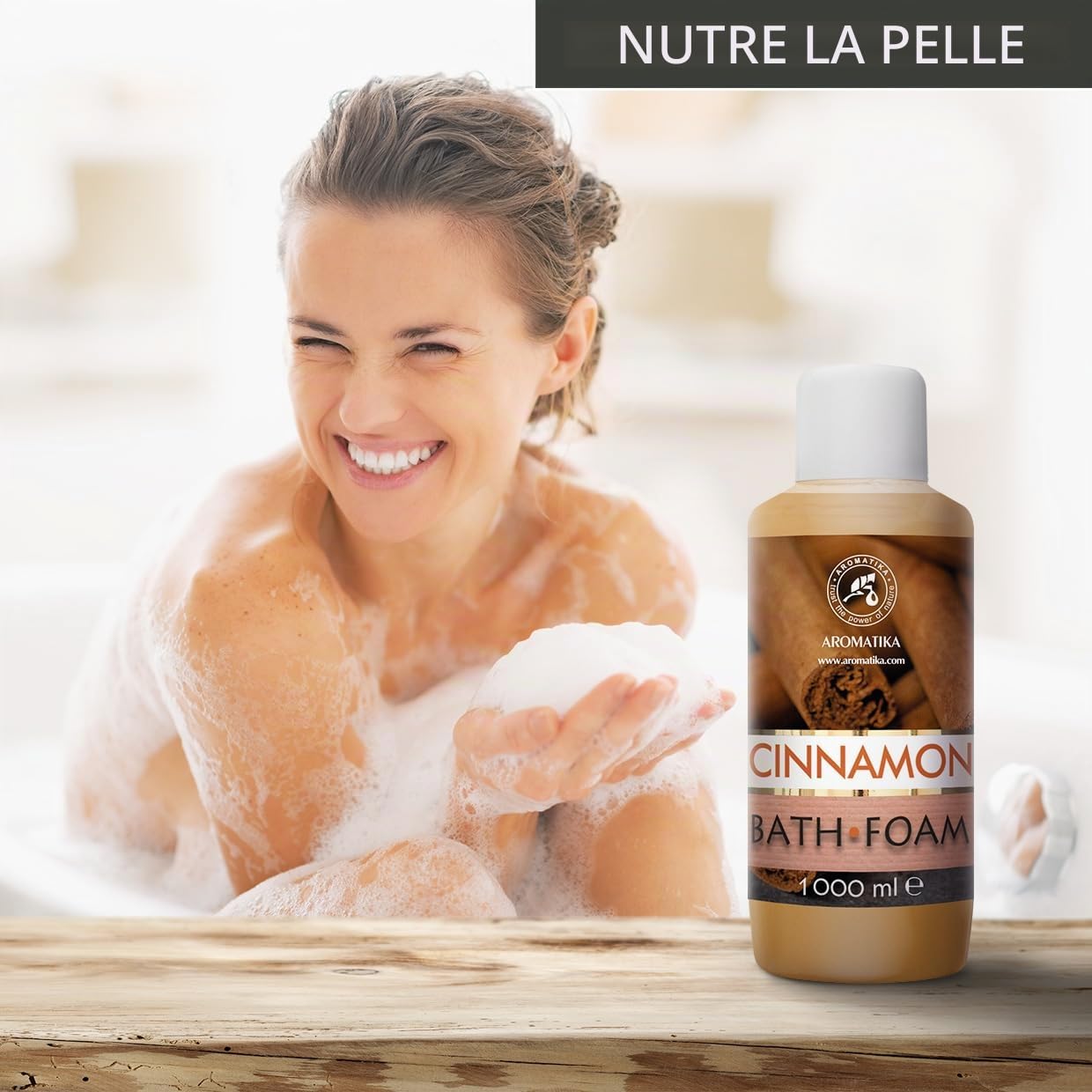 Bagno Schiuma Cannella 1000ml - Bagno Schiuma con Olio Essenziale di Cannella - Cura del Corpo - Bellezza - Bagno - Benessere - Relax - Aromaterapia - Bagnoschiuma - Bath Foam Cinnamon