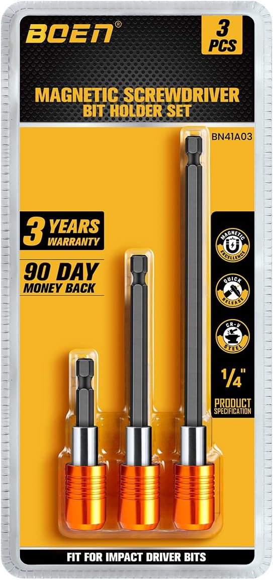boen 3PCS Magnetic Drill Bit Extension Set, 2.5",4", 6" Quick Change Bit Holder, 1/4" Hex Shank, for Impact Driver Screwdriver Bits Use