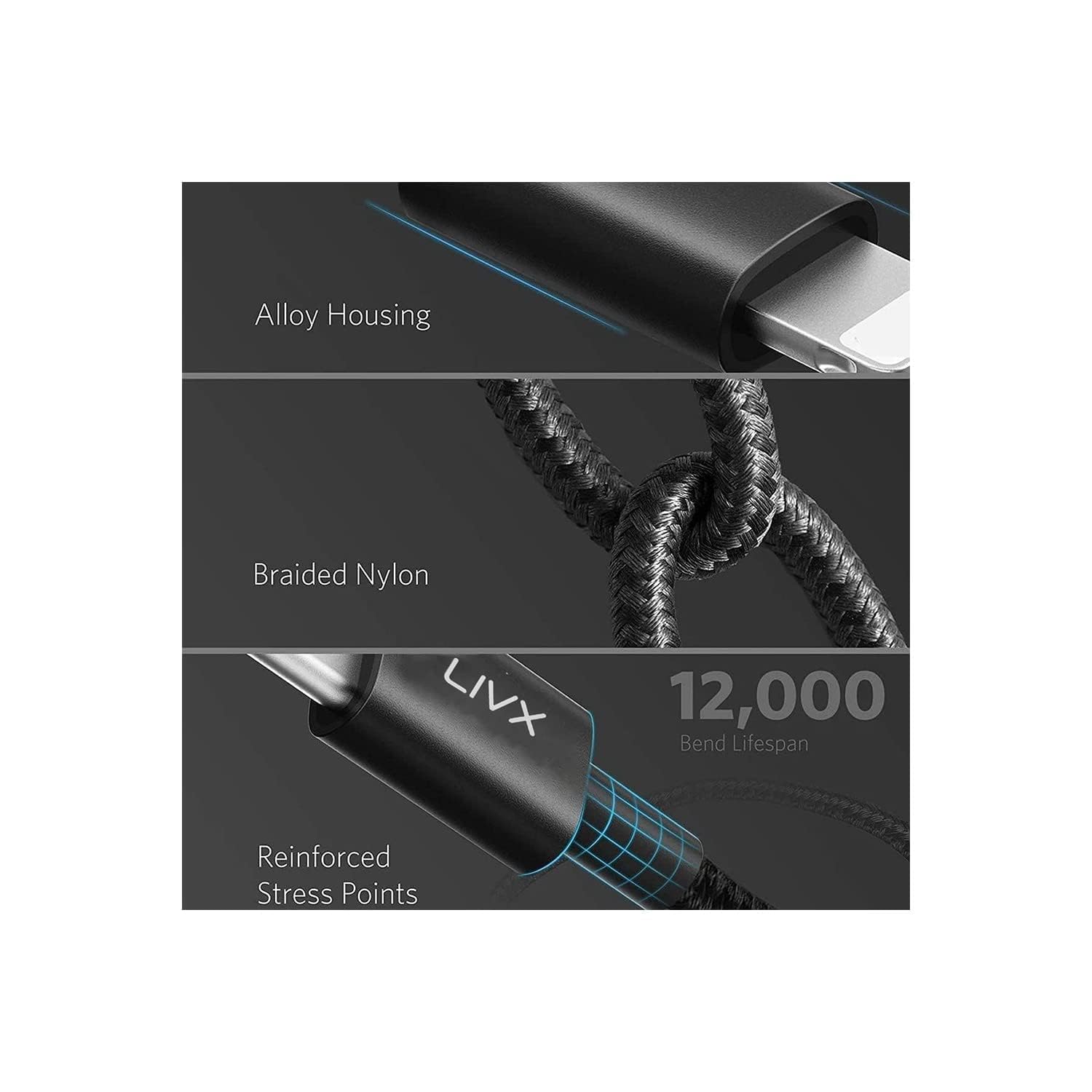 LivX Horizontal 20W Type C to Lightning 2 Metre iPhone iPad Hızlı Şarj ve Data Kablosu Space Gray