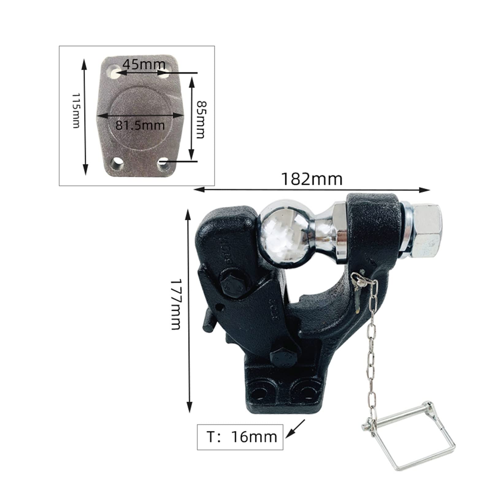 Zaczep przyczepy, Przyczepa COUPLEMATE Hak czopowy Combo z 2-calowym 50 mm zaczepem kulowym do przyczepy Holowanie Heavy Duty 8 TON Zaczep Kulowy części przyczep(With 50mm ball)