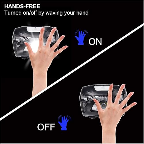 Miniatura 4 de APUNOL Paquete de 2 linternas de cabeza, faros delanteros LED recargables impermeables con filtro rojo, súper brillante, 800 lúmenes, 8 modos de