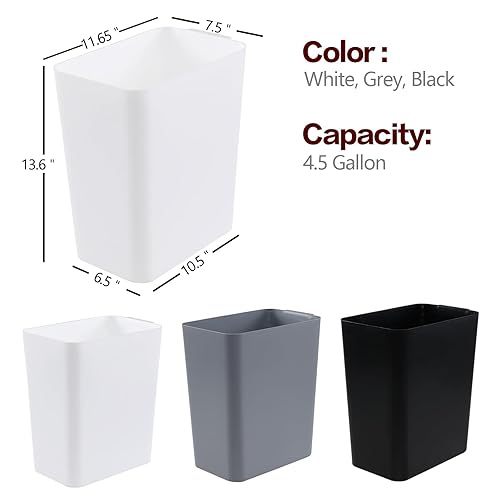 Miniatura 2 de Paquete de 3 cubos de basura de 4.5 galones, para debajo del escritorio, cocina, hogar, oficina, color blanco