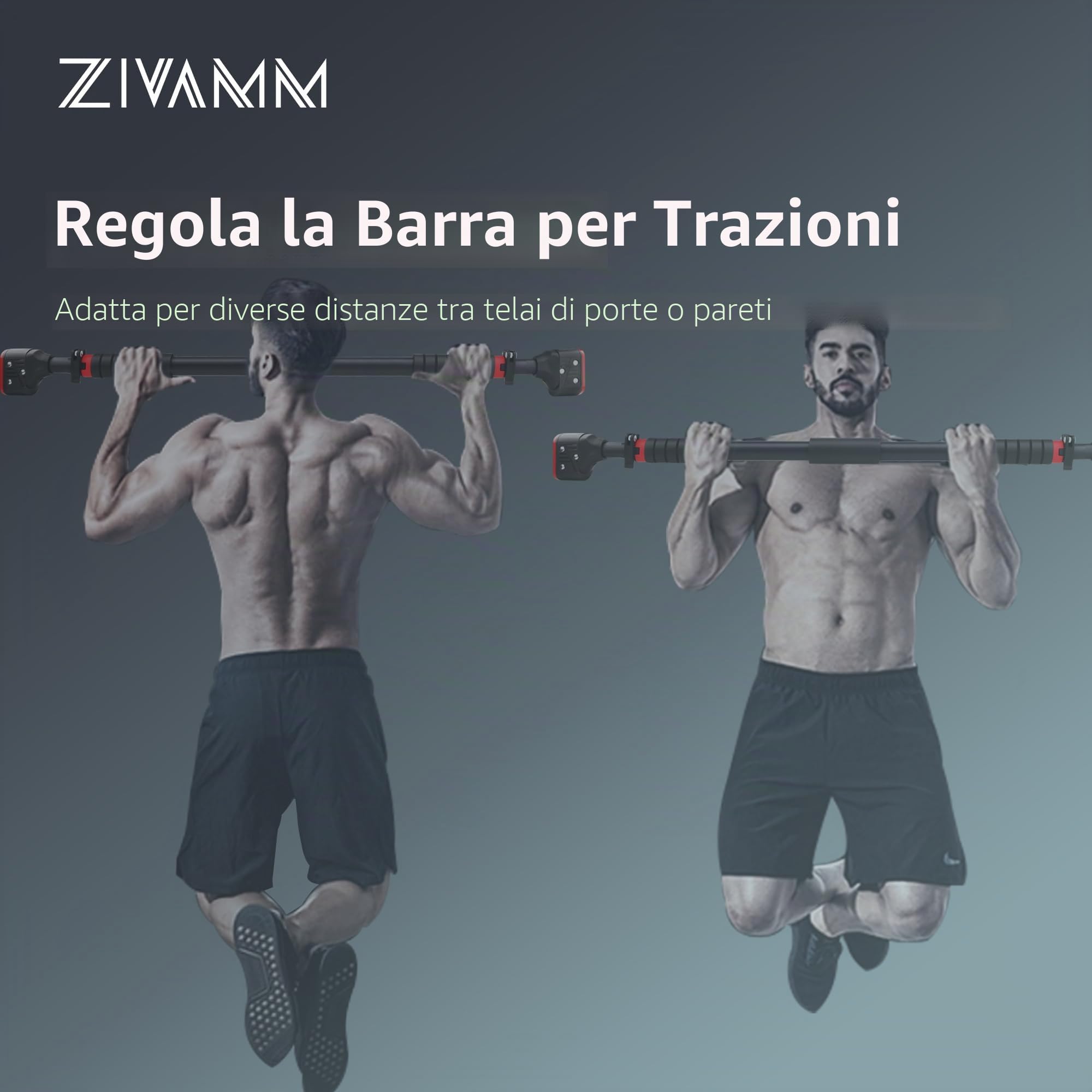 Barra per trazioni da parete, regolabile, 71-95 cm, portata max 200 kg, antiscivolo, in alluminio, nero e rosso