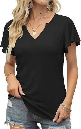 Summer Casual Tops Ruffle Sleeve Blouse 
