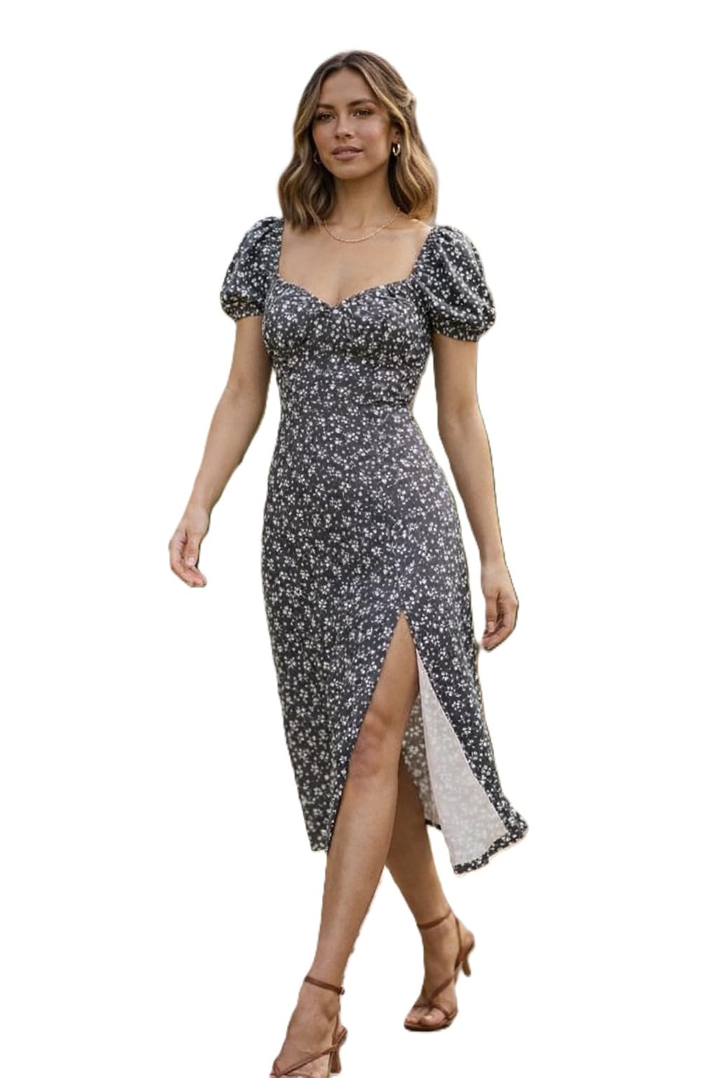 Buy URBAN KANYA Women's Black Floral Print Midi Dress with Front