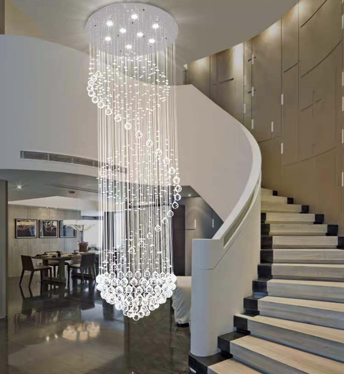 ASerZenith Long Crystal Chandelier Lighting Luxury Lamp Modern Large Led Staircase Light Ball Cristal Lustre Fixtures For Living Room Lobby,Hanging Light,Warm White-Dia40 H120Cm