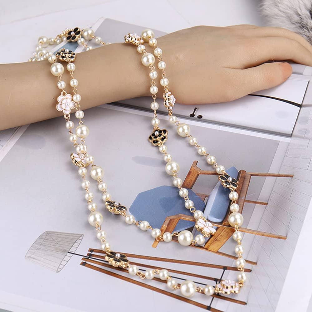 Womens Chic Statement Multilayer Imitation Pearl Long Necklace - Image 5