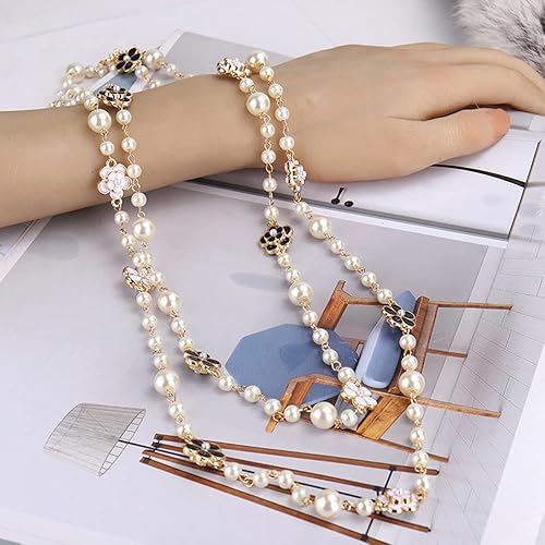 Miniatura 5 de Collar largo de perlas de imitación multicapa para mujer, Perla, Perla
