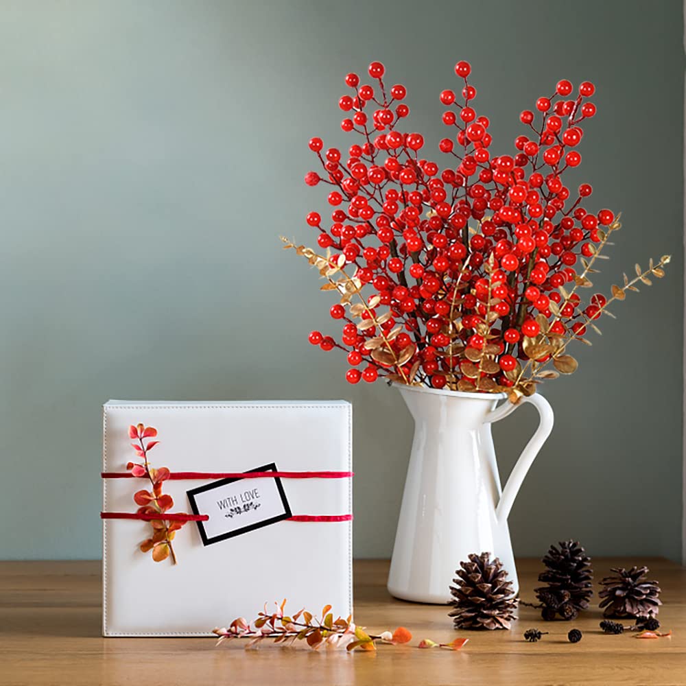 Jmkcoz Lot De 12 Branches De Baies Rouges Artificielles Pour Sapin De Noël, Décorations D'intérieur, Arrangements Floraux