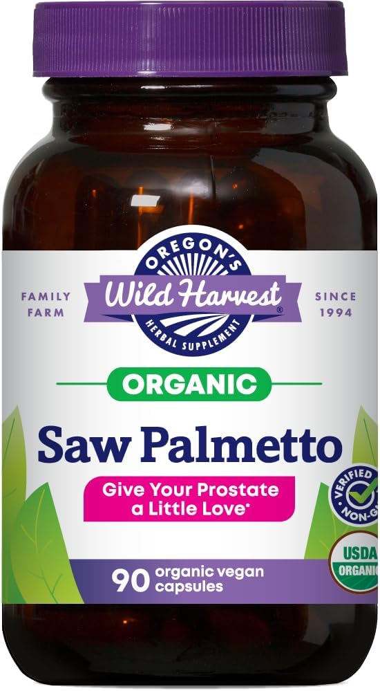 Oregon’s Wild Harvest Organic Saw Palmetto Pygeum Herbal Supplement in Vegan Capsules – 90 Count