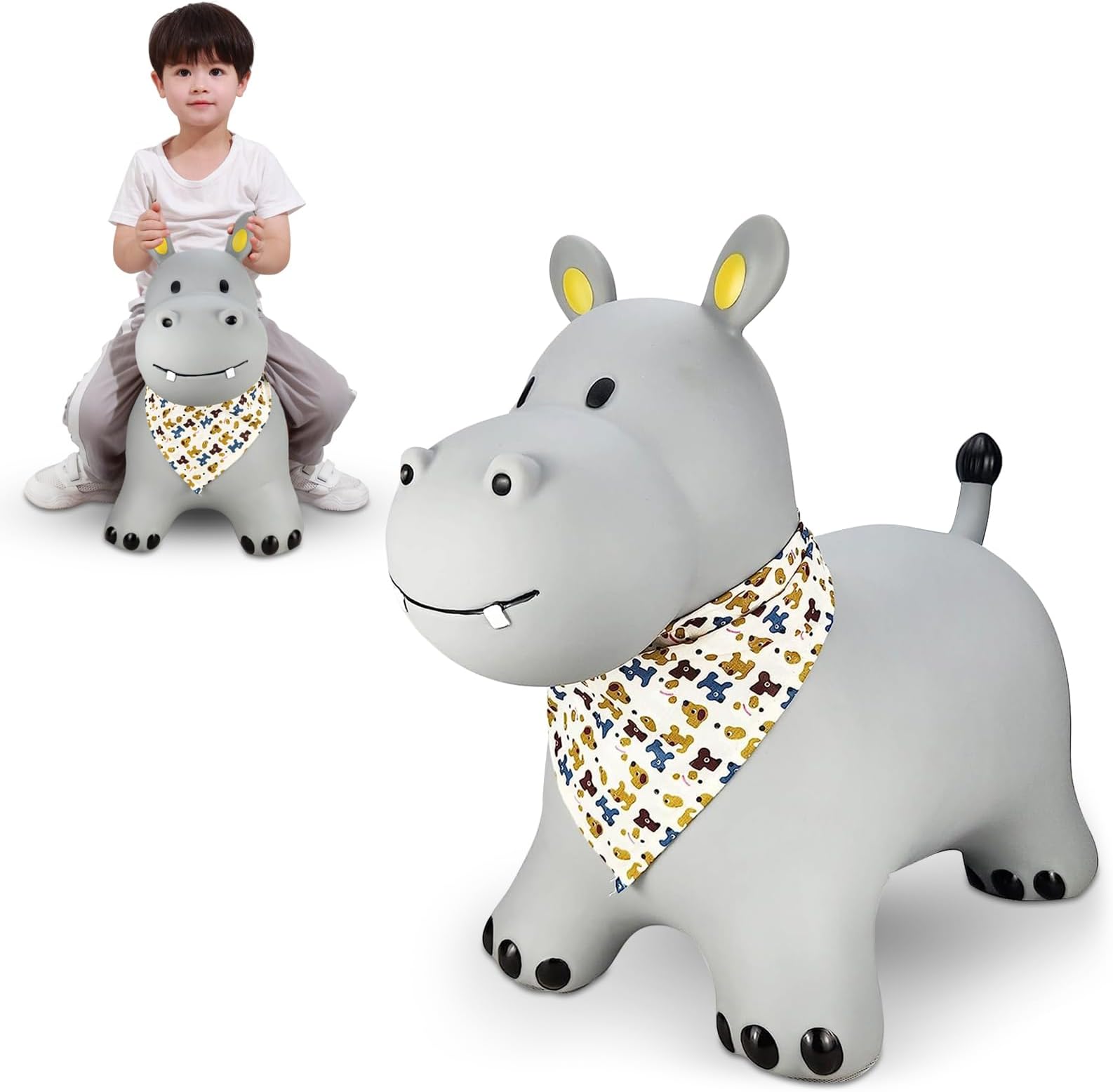 Toy Works Hippo Hopper Bouncy Toy for Kids,Inflatable Ride-on, Outdoor Indoor Toy for 3 4 5 6 Year Old Boys and Girls