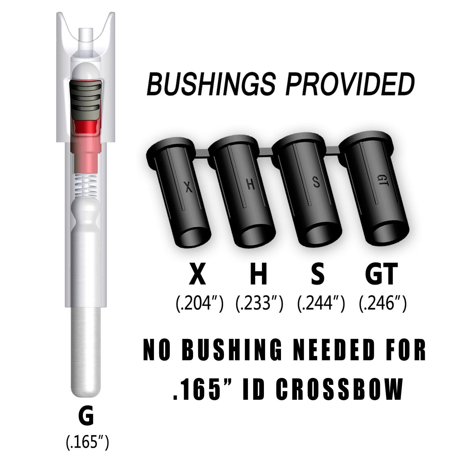CosiComu G Lighted Nocks for Mini Crossbow Bolts with .165 .204 .233 .244 .246 Inside Diameter with X, H, S, GT Bushings Half-Moon Light up Knocks 6-Pack (Red)